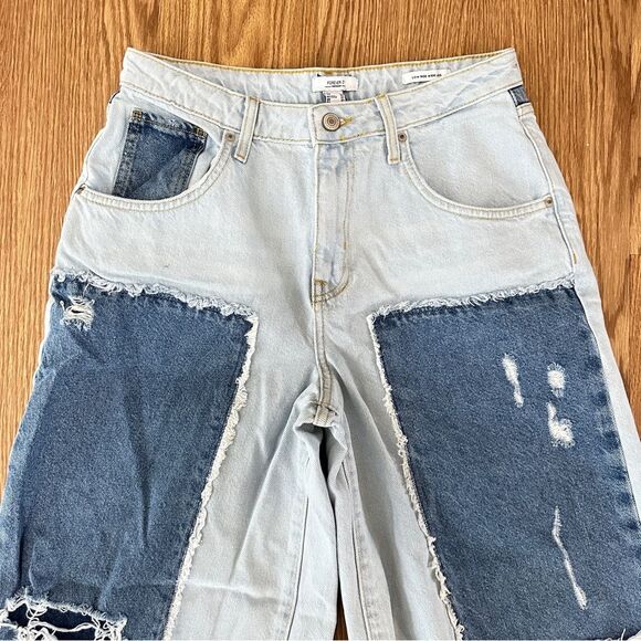 FOREVER 21 Premium Low Rise Wide Leg Distressed 100% Cotton Denim Jeans Sz 27 - Picture 4 of 10